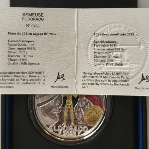 2025 France Official Colored Numbered Silver Proof 10 Euro Eldorado Coin