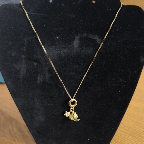 Necklace Sun Moon Star with Crystals new, gold tone