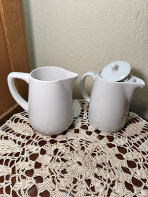 Set of 2 vintage Greek porcelain milk jugs 1970 Ionia Hellas & Keramikos Greece