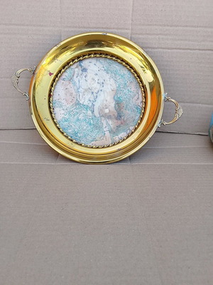 Serving tray used brass vintage style 23 cm