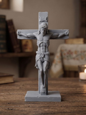 Σταυρός με Εσταυρωμένο 3D Printed, διακοσμητικός, γκρι