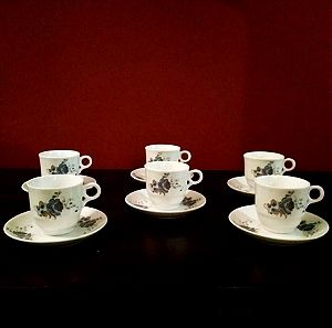 Vintage Σετ 6 Φλυτζάνια με Πιατάκια Τσάι Καφέ