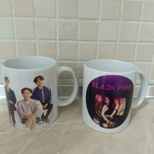 BTA and Black Pink mugs like new, set of two