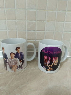 BTA and Black Pink mugs like new, set of two