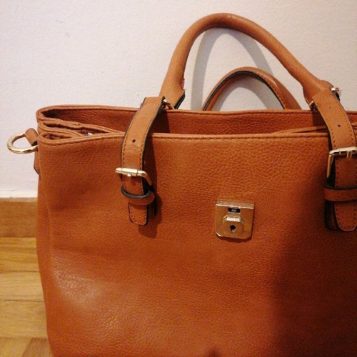 Shoulder bag new, tan brown, with 3 compartments and side loops
