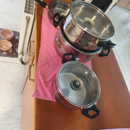 Empirestar stainless steel cookware set 22+26+28 cm pots and 25 cm pan with cheese grater gift