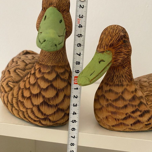 Wild duck wood carving pair used