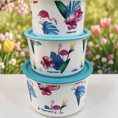 Tupperware One Touch Canister Set Flamingo 3 pcs 950ml 1.4L 2L new