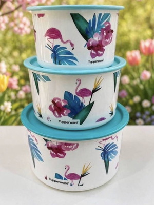 Tupperware One Touch Canister Set Flamingo 3 pcs 950ml 1.4L 2L new