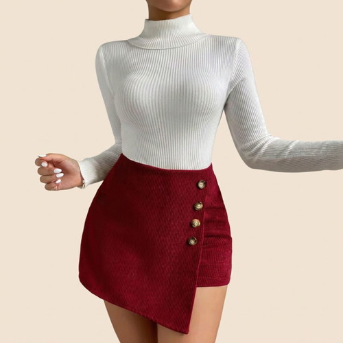 Red wrap skort with decorative button detail, new