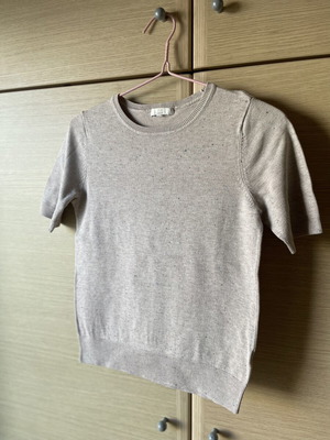 H&M short sleeve blouse M like new, thin knit cotton beige
