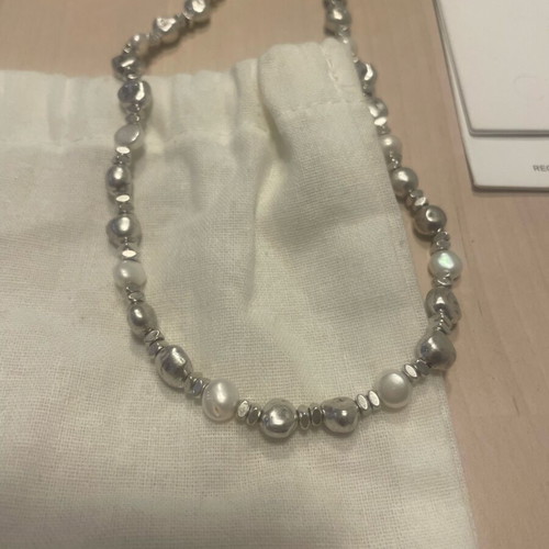 Chain with freshwater pearls new, COS, brass, white and silver