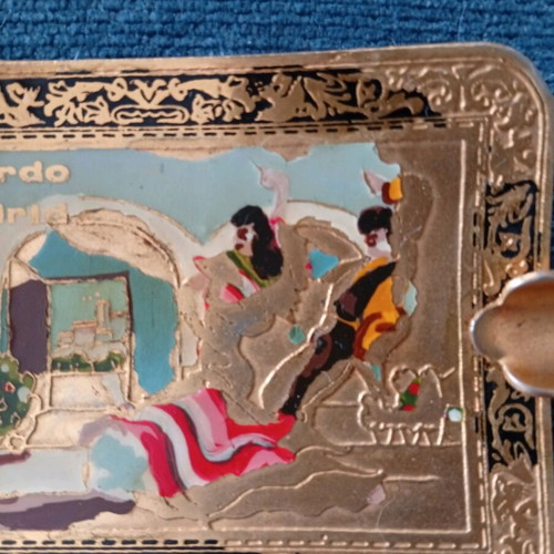 Vintage metal souvenir ashtray from Madrid used