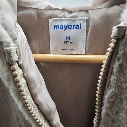 Mayoral children's winter fur jacket with hood like new, size 14