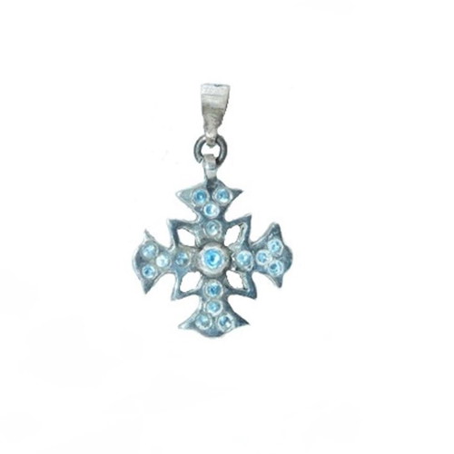 Handmade silver small cross pendant 925 with turquoise zircon new