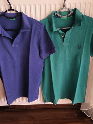 Benetton поло ризи употребявани, размери Small и Medium, синьо и зелено