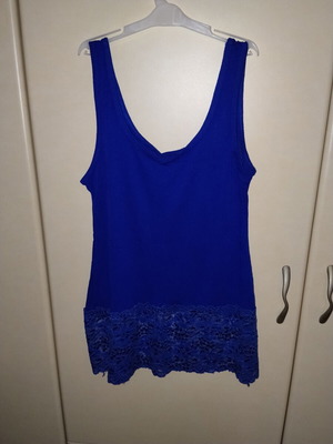 Blue electric sleeveless top with lace hem like new