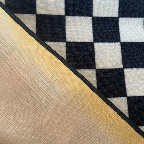 Chessboard rug square like new with plastic pieces 70x70