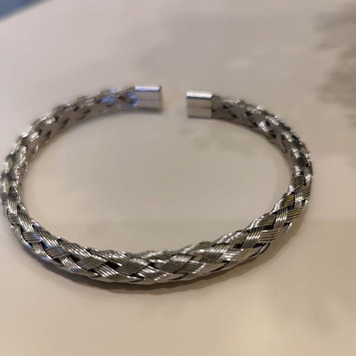 Braided chain silver tone bracelet, women's unisex