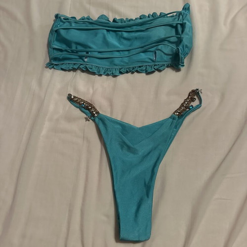Zaful turquoise bikini large with side decorations