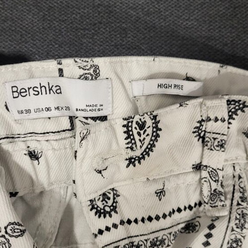 Bershka white denim shorts with bandana pattern, used, size M