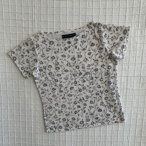 90s floral top XS/S, black and white