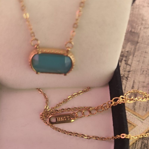 Necklace with turquoise stone new, gold color, stainless steel