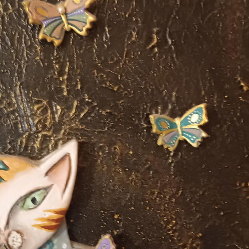 Handmade painting with Egyptian cat like new, wood