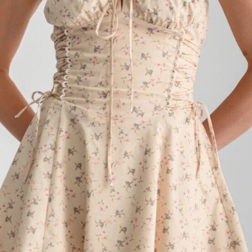 Mini floral poplin dress corset style like new, Pink Woman, size M