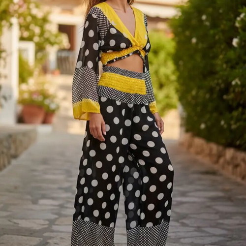 Polka Dot Set with Viscose and Silk, New, Yellow