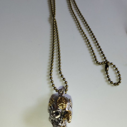 Skull necklace with snake pendant faux bizou new, gold and silver