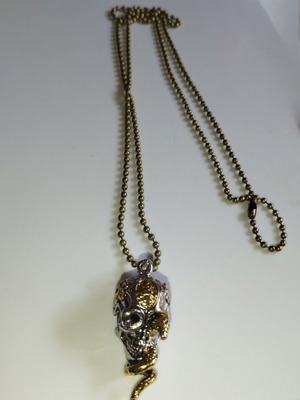 Skull necklace with snake pendant faux bizou new, gold and silver