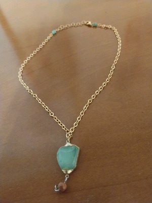 Gold necklace with green smithsonite new, handmade