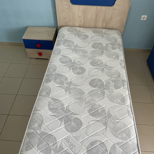 Children's bedroom set used with desk, bookshelf, nightstand, bed and mattress