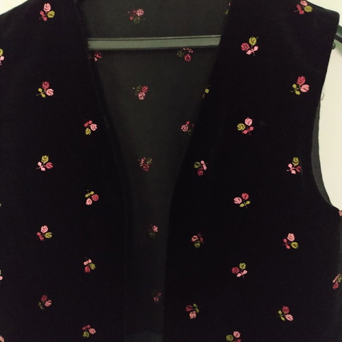 Vintage vest handmade black embroidered velvet like new