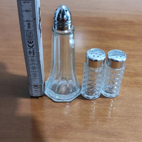 Salt shakers set of three small glass like new