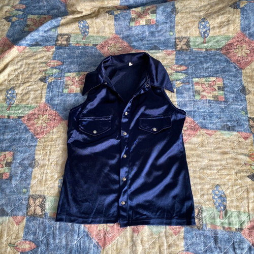 90s vintage navy satin sleeveless shirt fitted vest new