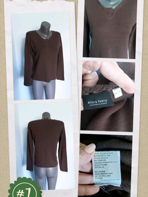 Πουλόβερ από μαλλί Bon'a Parte σαν καινούργιο, σοκολατί με χειροποίητες διακοσμήσεις