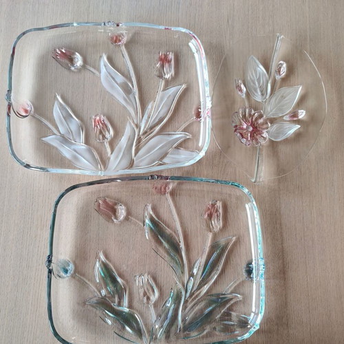 Mikasa Walther Crystal Tivoli Tulips Serving Platters vintage, like new set of 3