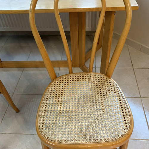 Multifunctional table with two used Viennese wicker chairs