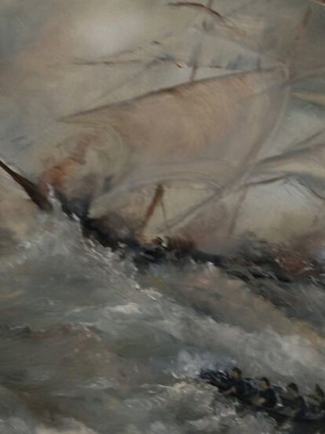 Oil painting ship new with gold frame, original handmade