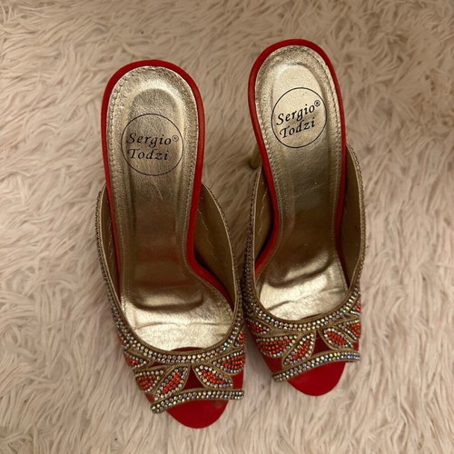 Red high heels with rhinestones like new, size 39