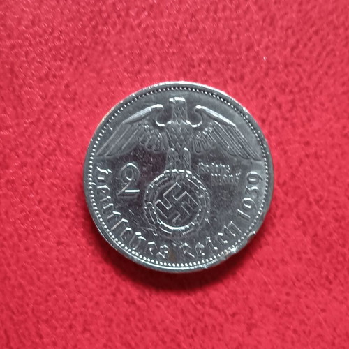 Silver 2 Mark Coin Germany 1939 used, Third Reich