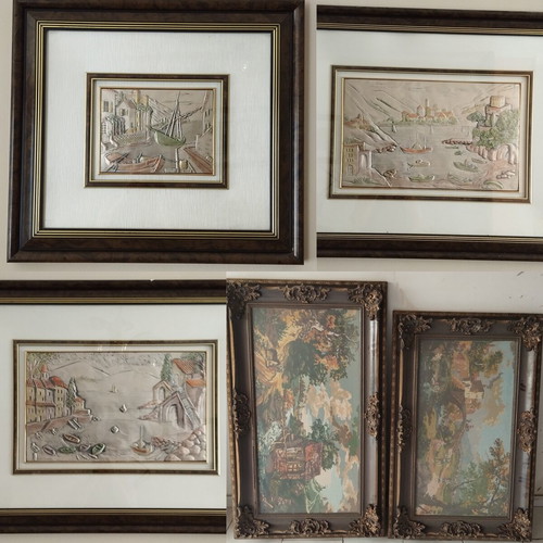 Decorative embossed sea landscape paintings set of 5, like new