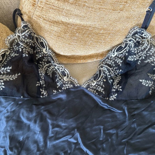 Elle MacPherson Intimates Silk Babydoll Set new, blue and silver