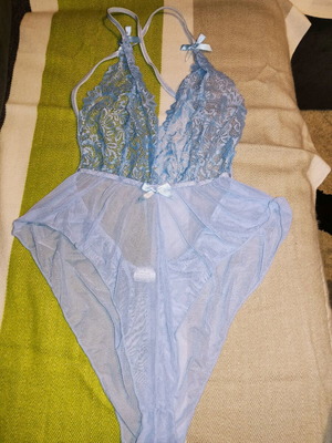 Lingerie bodysuit like new, transparent with lace, blue