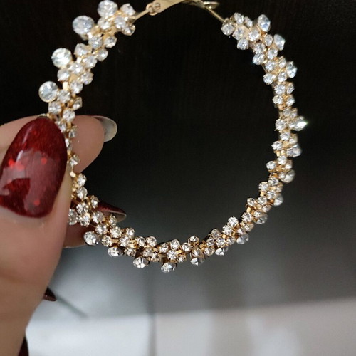 Faux earrings gold hoops like new, all rhinestone