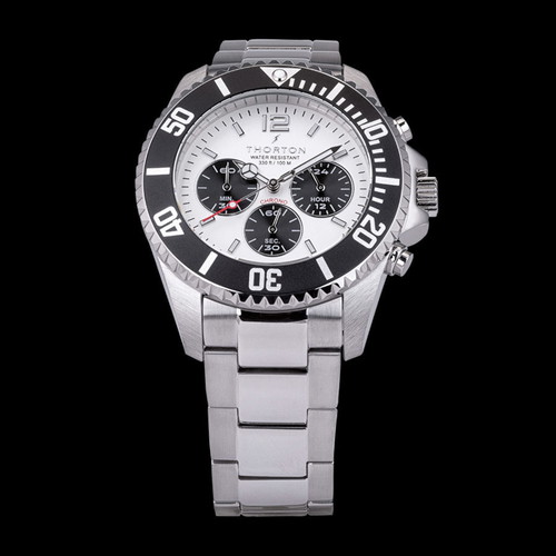 Thorton Loki Panda chronograph watch, stainless steel, 44mm