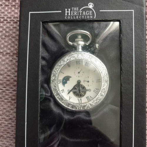 Pocket watch wind-up unused with moon phases silver