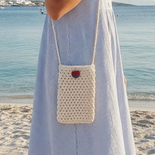 Knitted Women's Shoulder Bag New, White Beige, Lightweight Summer Accessory